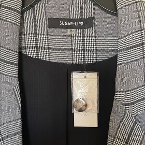 Sugarlips Black and White Plaid Blazer longline